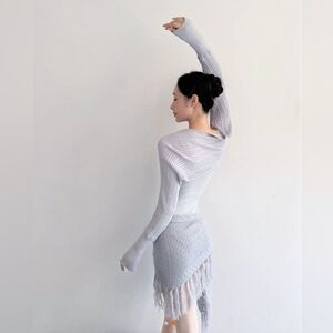 Balletcore Warmup Set | Ribbed Ballet Top + Crochet Fringe Wrap Skirt